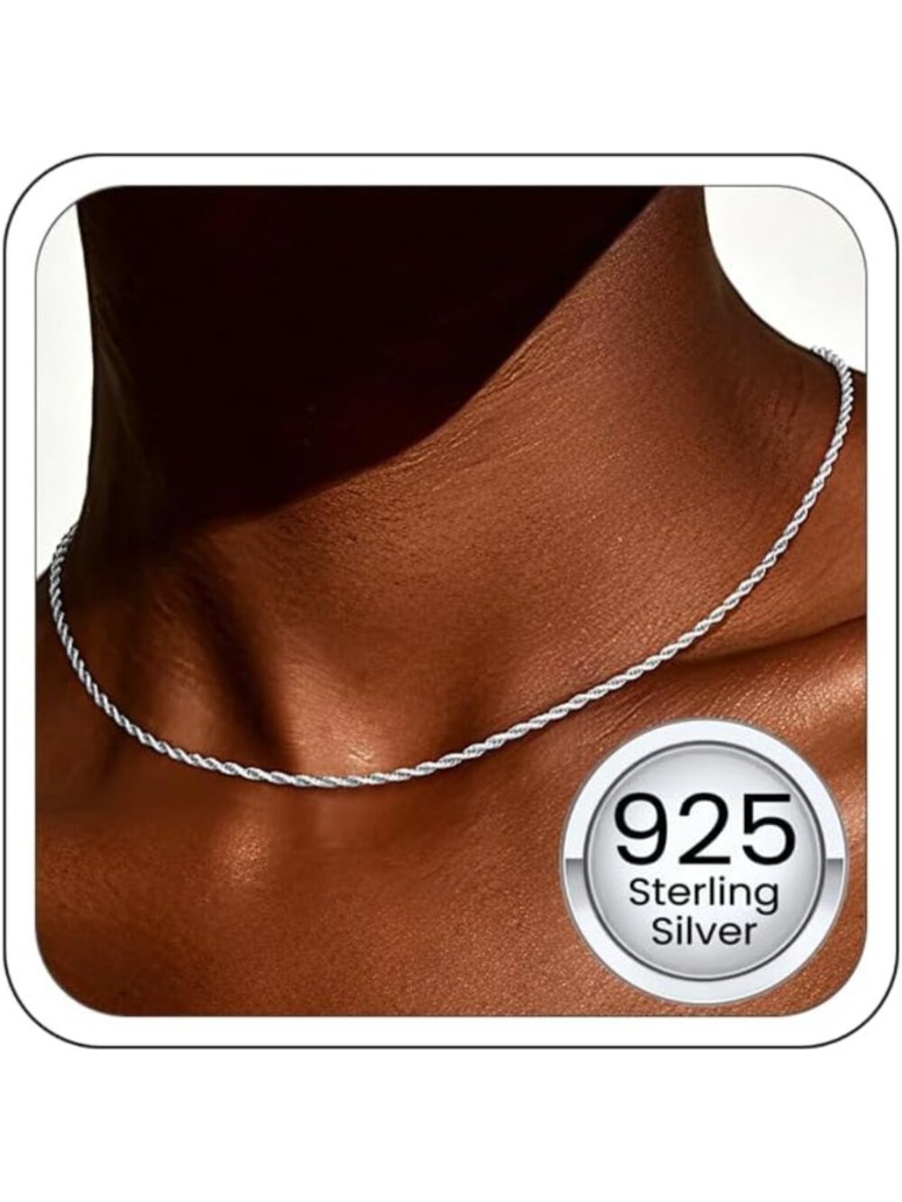 14K Gold Plated 1.5mm Sterling Silver Rope Chain Necklace for Women